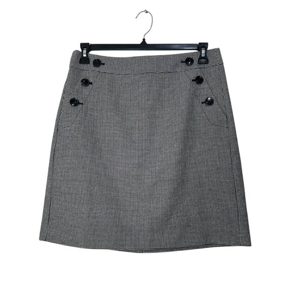 Ann Taylor Factory Women SZ 8 Black Houndstooth Button Accent Knee Skirt Lined - Picture 9 of 9
